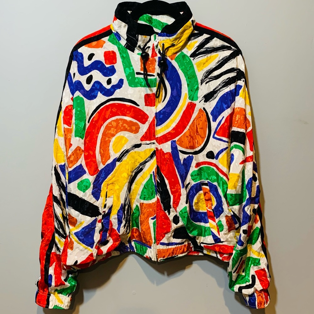 80’s Tail Vintage Tennis Zip Up Jacket with Vibrant Abstract Print